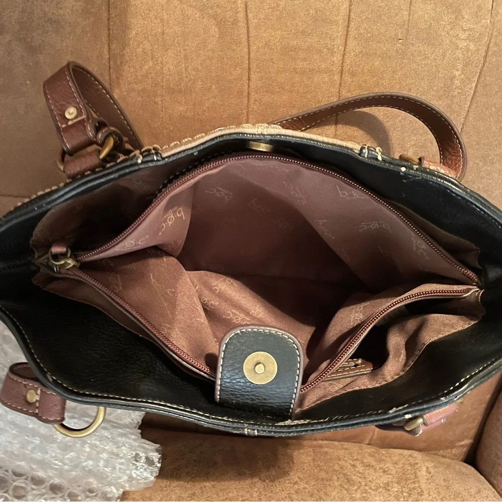 boc Two-Tone Leather Shoulder Bag in Black, Taupe & Brown - Picture 2 of 9